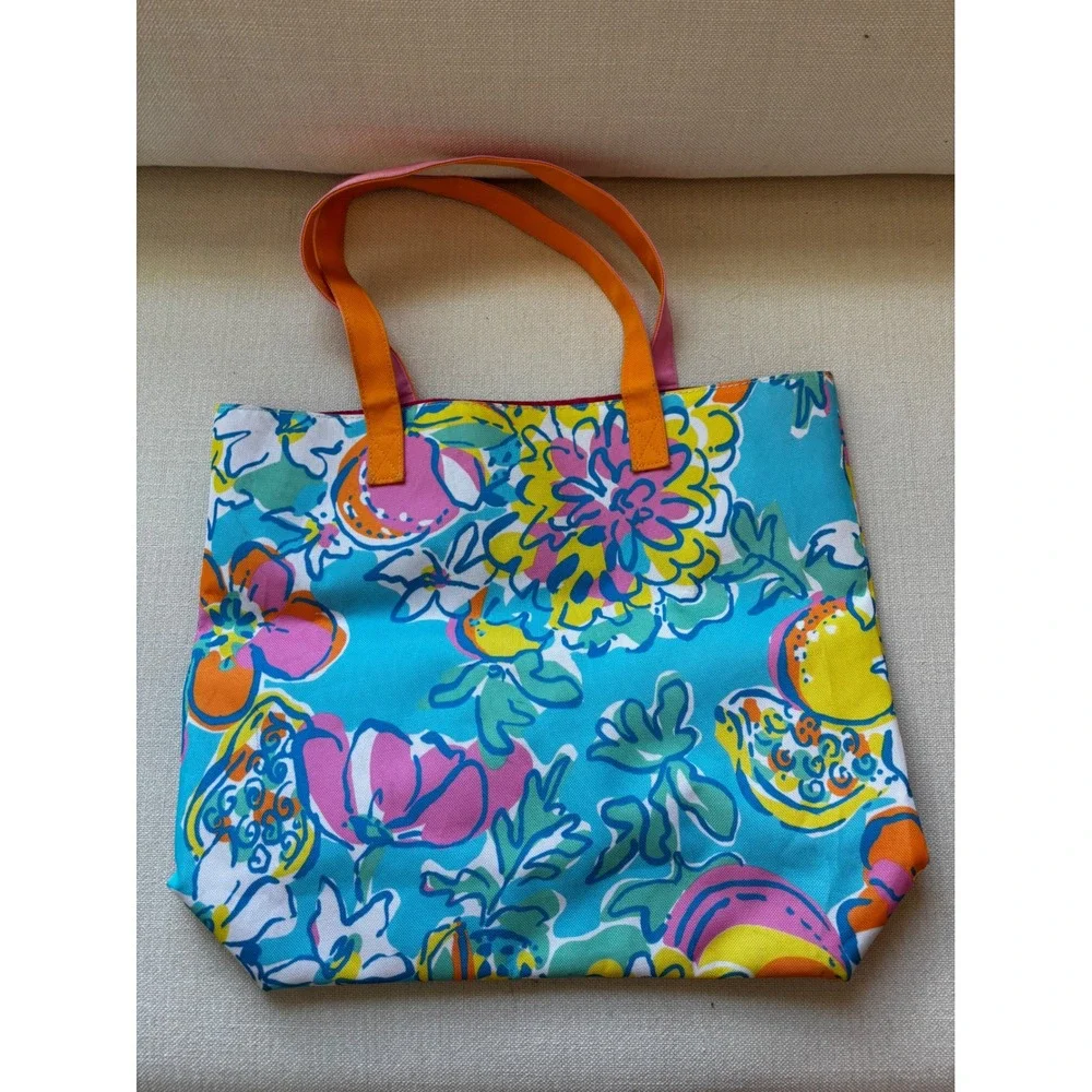 Lilly Pulitzer Tote Bag OS Blue‎ Floral Estee Lauder Canvas Beach Bag Travel